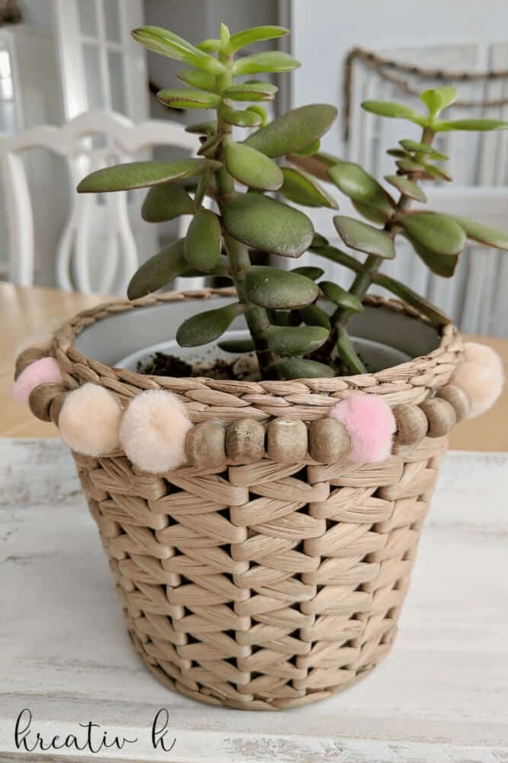 Pom pom bead planter with rustic charm creative Ikea craft project