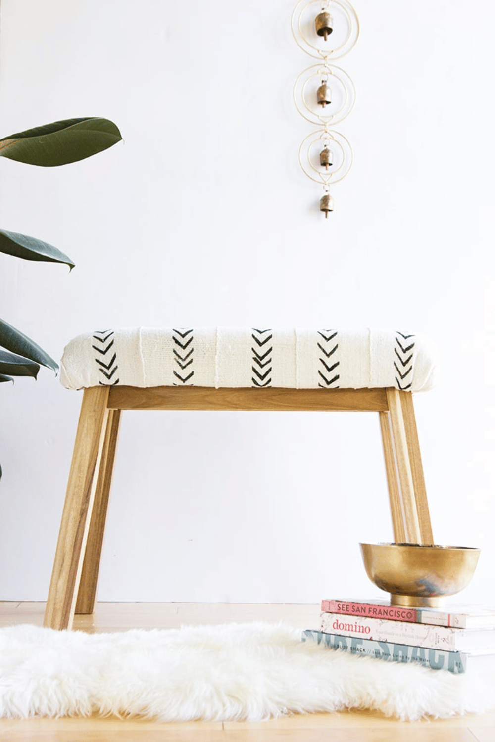 Mudcloth upholstered bench made from Ikea base modern boho furniture hack