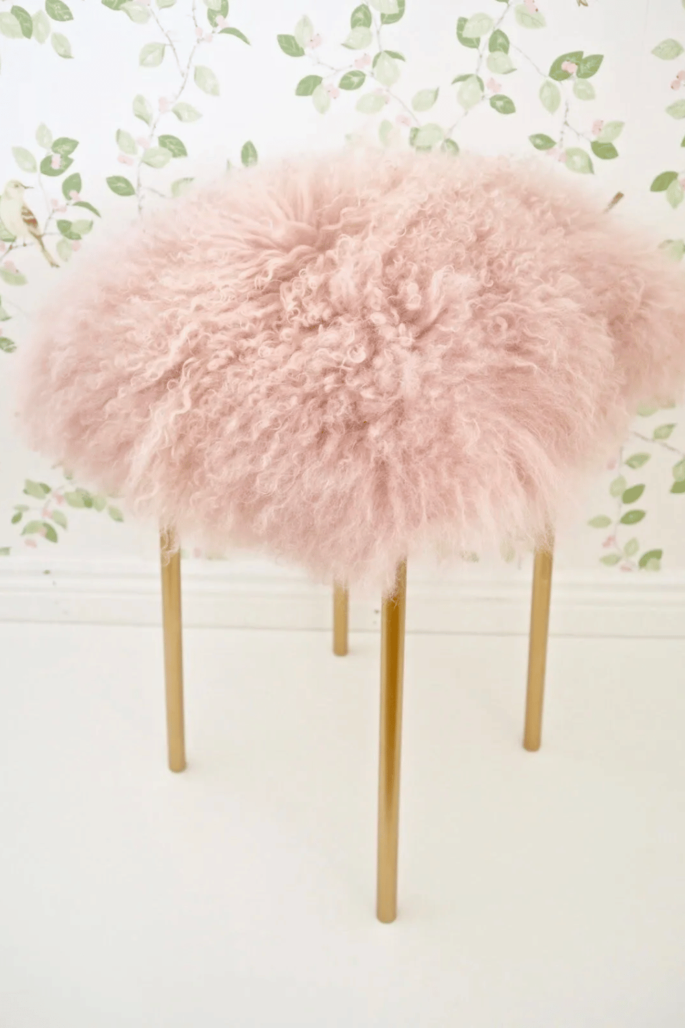 DIY pink fur stool using Ikea legs glam furniture transformation