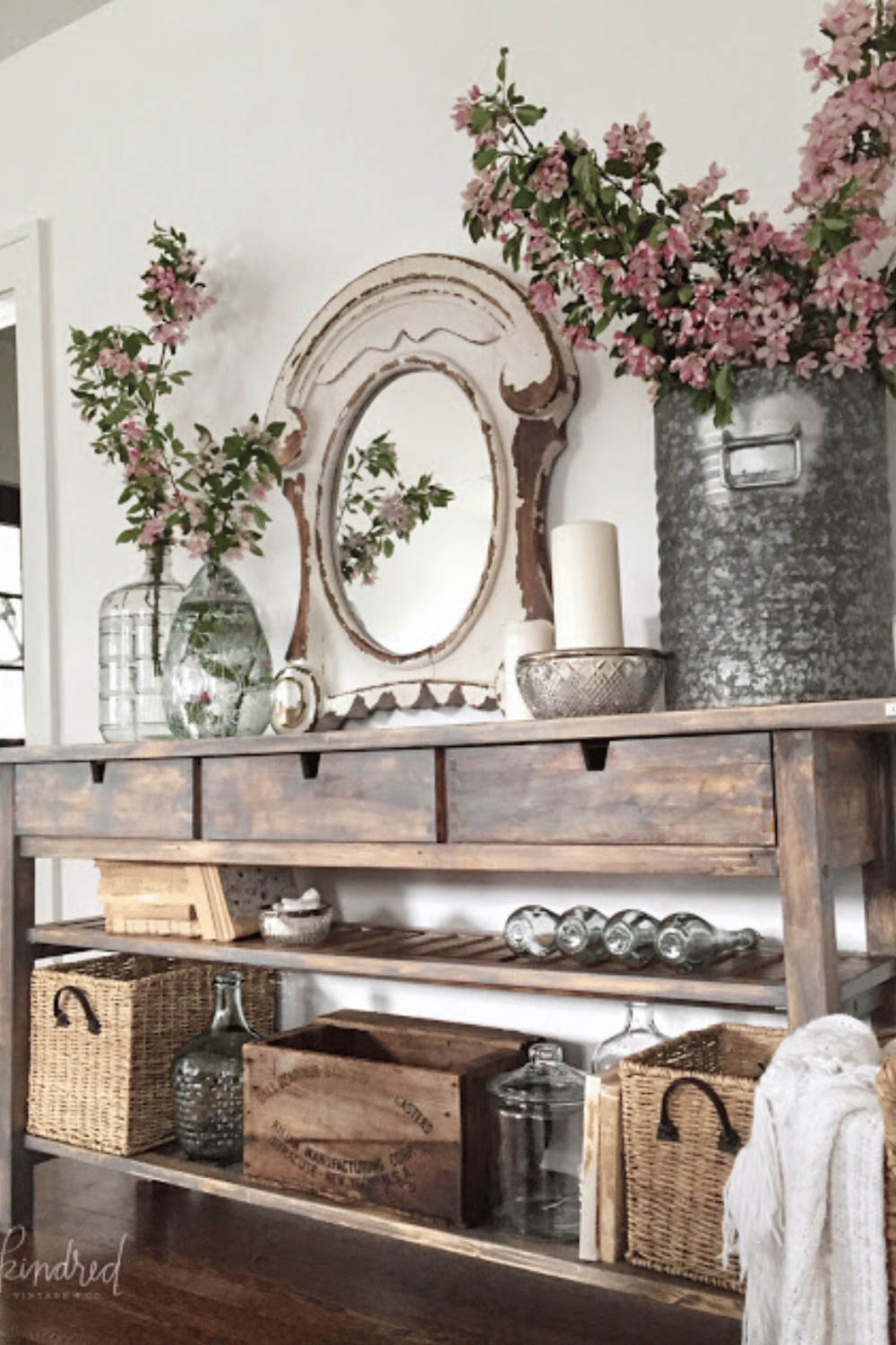Farmhouse Ikea sideboard makeover with rich wood stain stylish storage solution