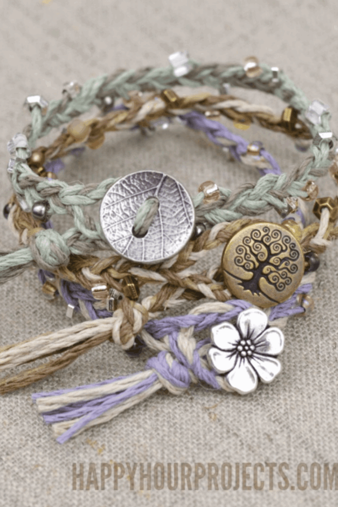 Handmade friendship bracelets with charms and colorful braiding