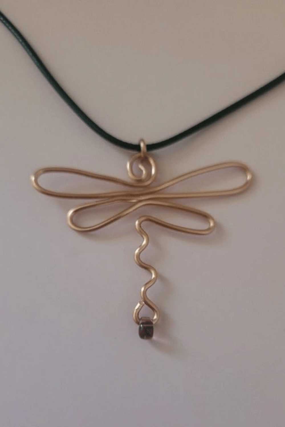 DIY wire dragonfly necklace pendant on black cord
