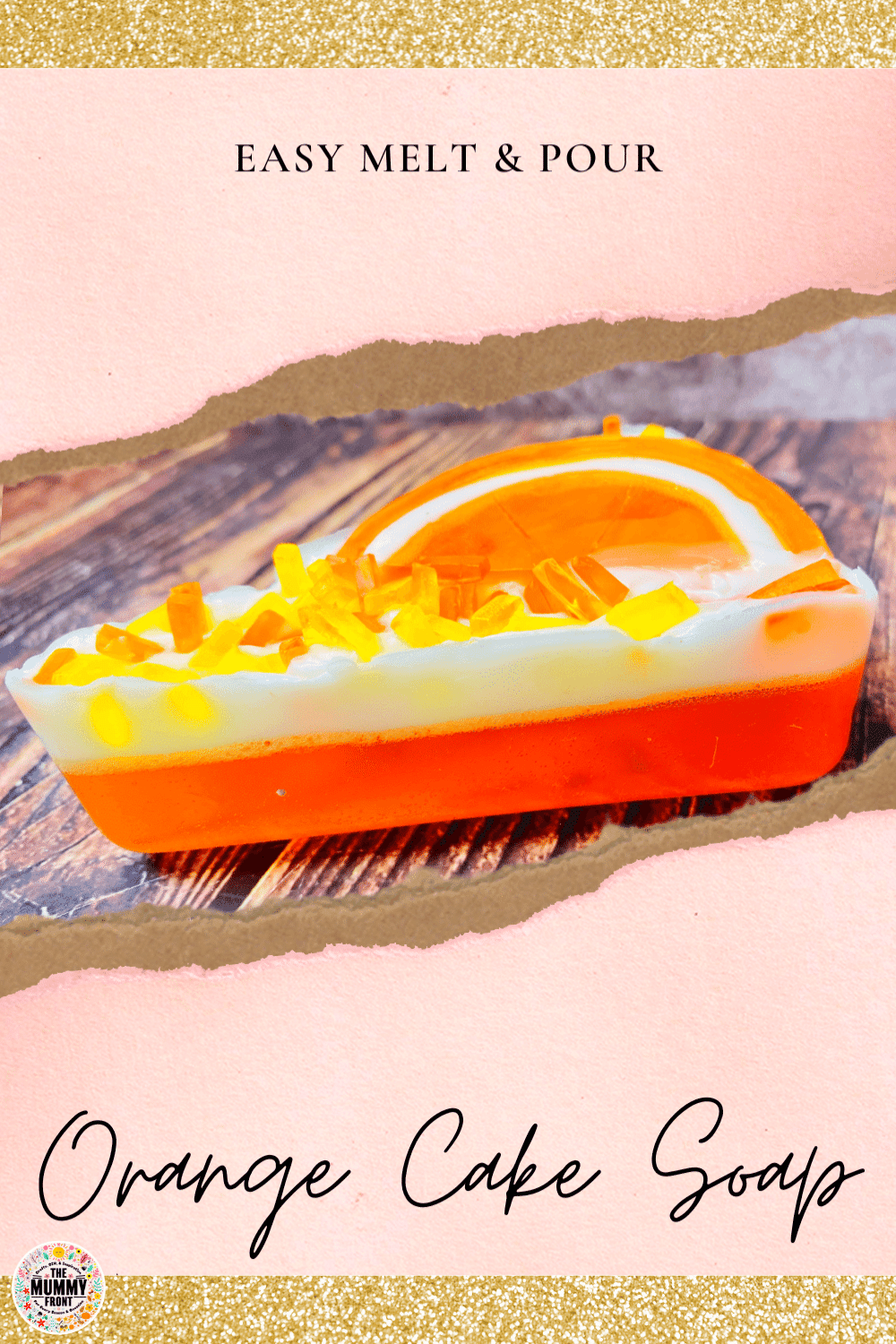 Handmade orange cake soap bar with easy melt and pour technique