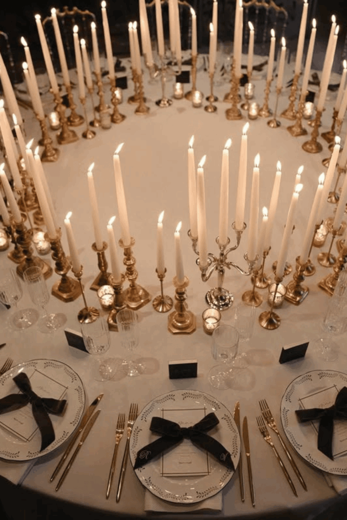 Elegant Halloween table with gold and black candle holders