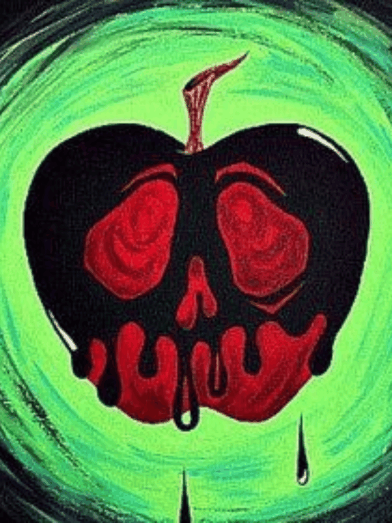 Poison apple Halloween painting with neon green glow