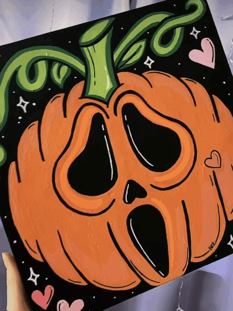 Pop art style pumpkin with scream face and bold outlines