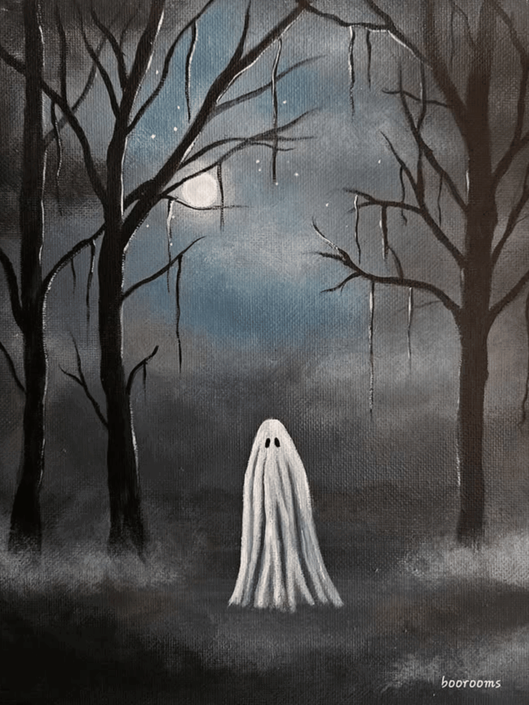 Lonely ghost in a misty forest Halloween artwork