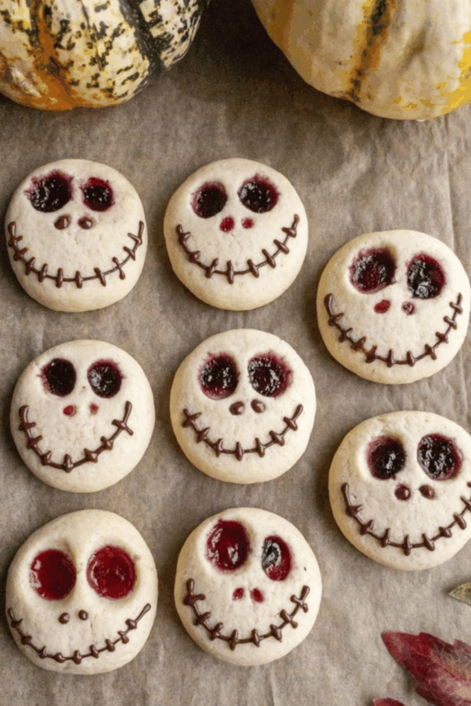 Jack Skellington sugar cookies decorated with black icing – spooky season treats