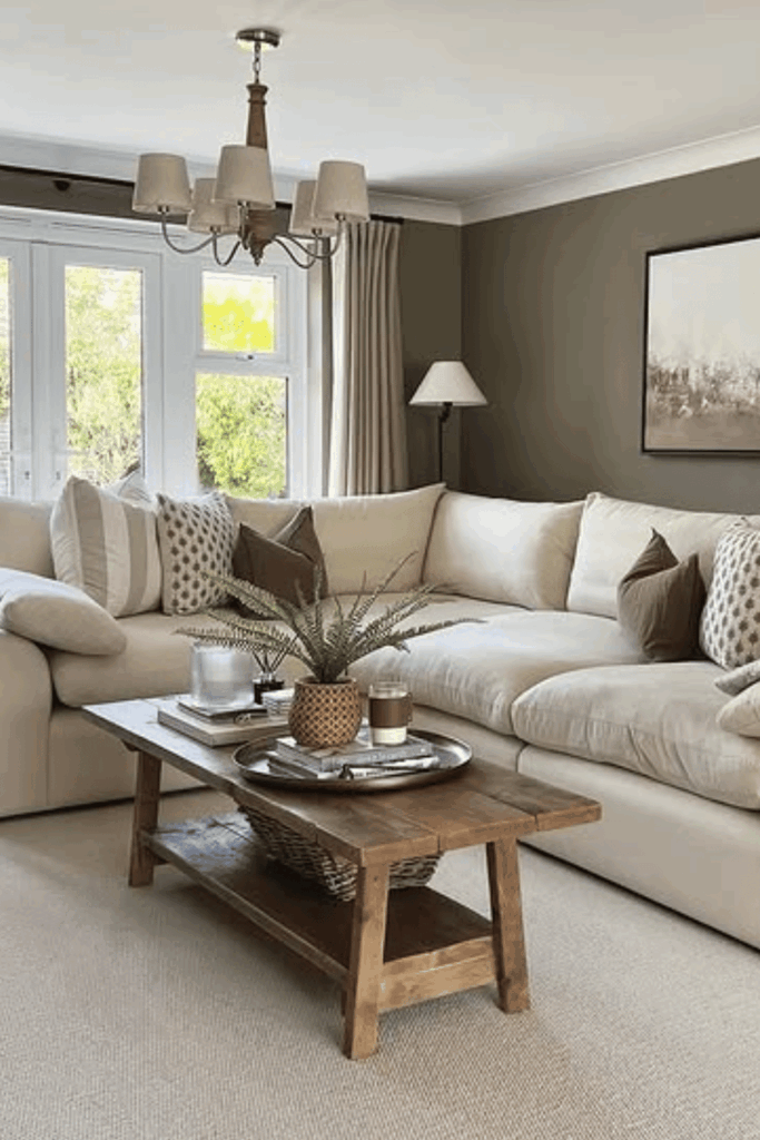 Large coffee table tray with rustic pumpkins, candles, and floral arrangement