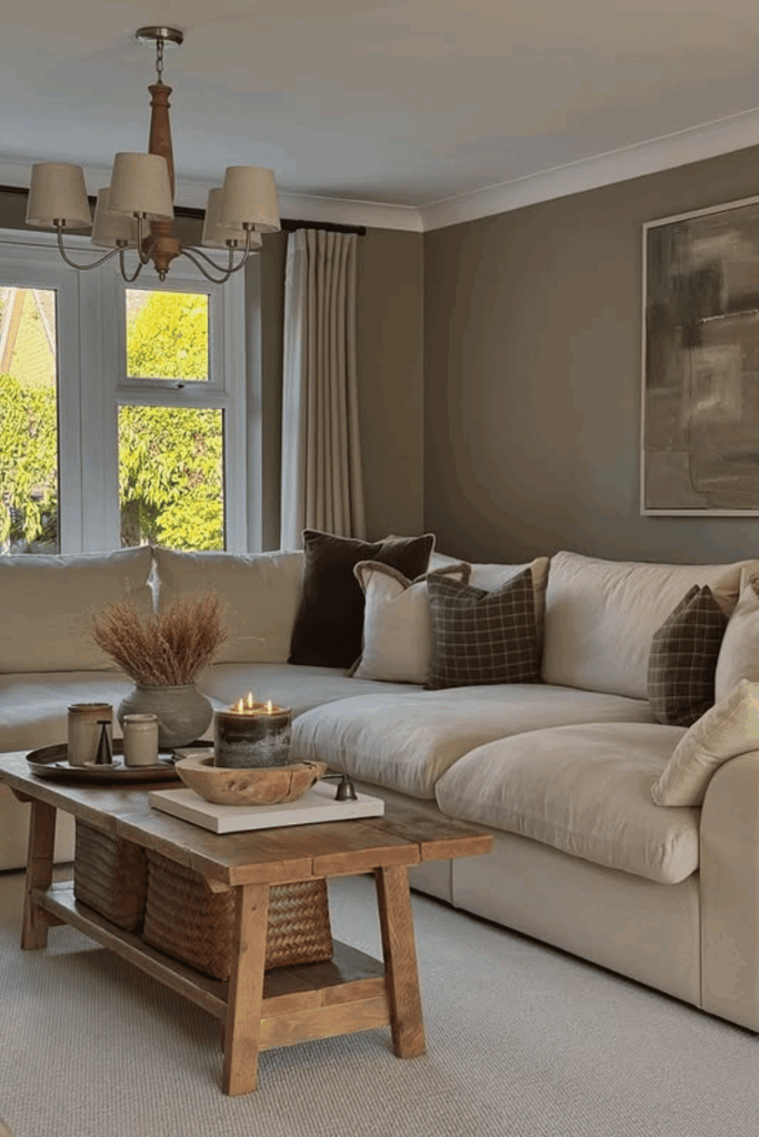 Earthy pottery, dried grasses, and candles for warm autumn atmosphere