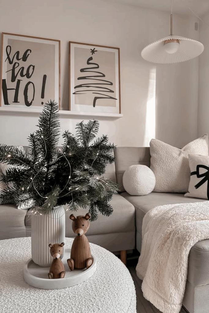 Scandinavian-inspired living room with simple greenery and warm textures