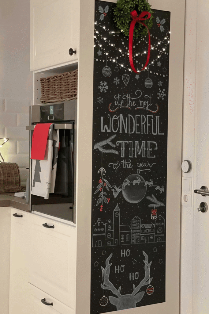 Tall December chalkboard with it’s the most wonderful time of the year lettering