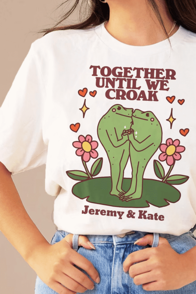 Custom Valentine t-shirt with playful frog love illustration