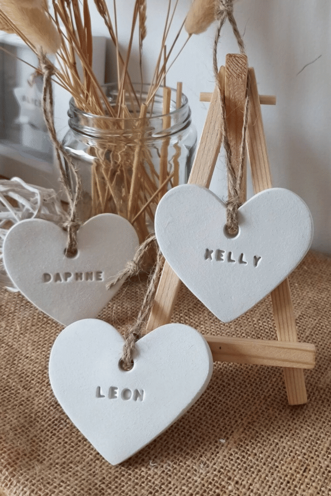 Personalized heart name tags made from clay