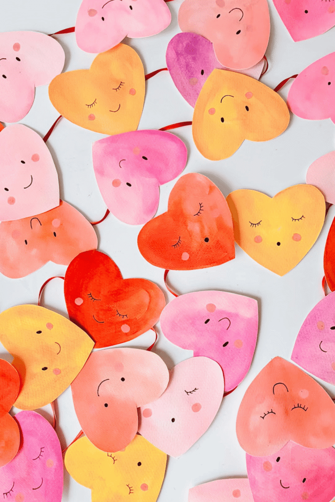 Handmade heart garland for Valentine’s Day wall decor
