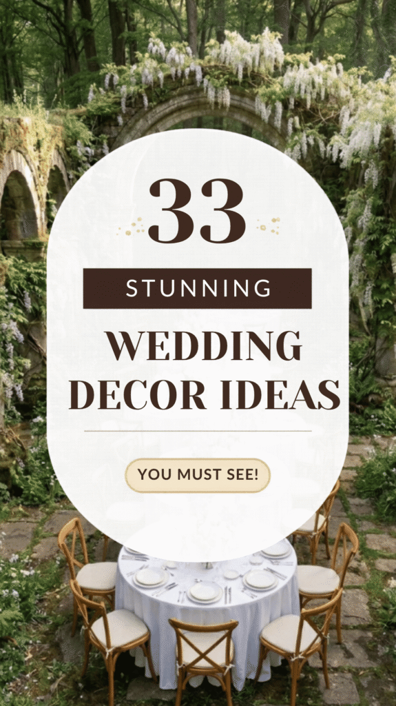 Looking for wedding decor ideas that feel beautiful, stylish and actually doable? This post shares 33 inspiring ways to style your day, from wedding table decorations and wedding centerpieces DIY to ceremony backdrops, welcome signs and outdoor details. You’ll find Wedding Tablescapes, Wedding Table Designs, Wedding Table Styling, table settings wedding ideas, simple wedding table centerpieces, simple wedding table settings, diy wedding table centerpieces, wedding centerpieces mason jars, and diy wedding centerpieces on a budget. Perfect for a Backyard Wedding, elegant reception, fall wedding table settings, or anyone after unique wedding ideas and Wedding Table Inspiration with a personal touch.