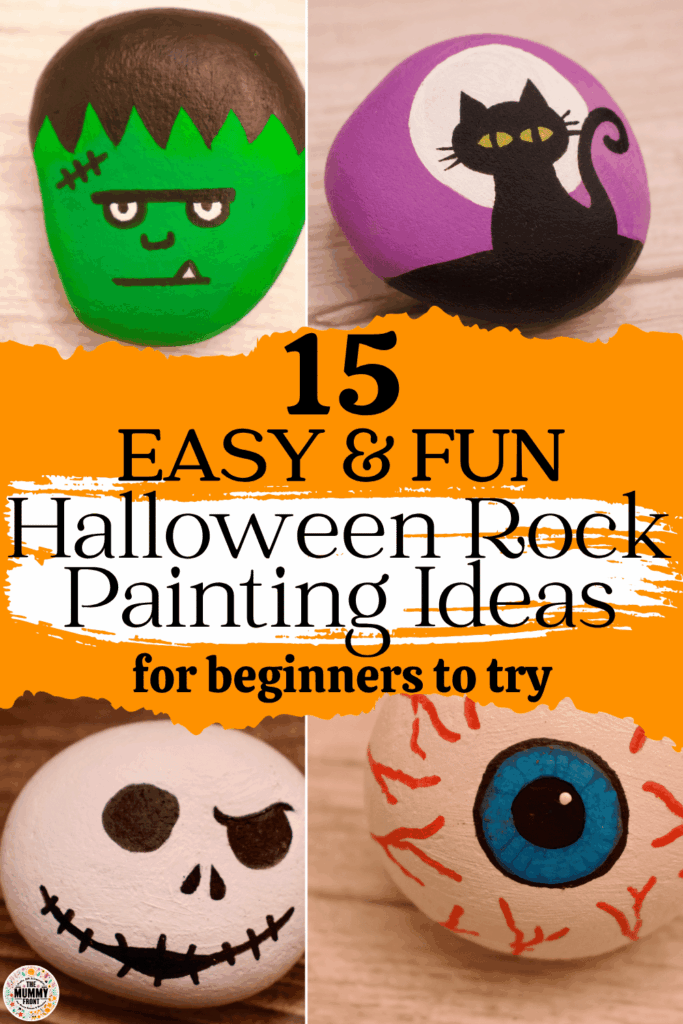 Looking for easy Halloween rock painting ideas? These cute and spooky Halloween painted rocks are perfect for a simple seasonal craft. Try pumpkins, ghosts, mummies, witch legs, candy corn, Frankenstein, black cats, creepy eyeballs and more. These easy Halloween rock painting ideas are great for beginners, kids and adults, and they’re a fun way to make handmade Halloween decor for your home, garden or party. Save these spooky painted rock ideas for your next Halloween craft session and create your own colourful collection of Halloween pebble painting designs.